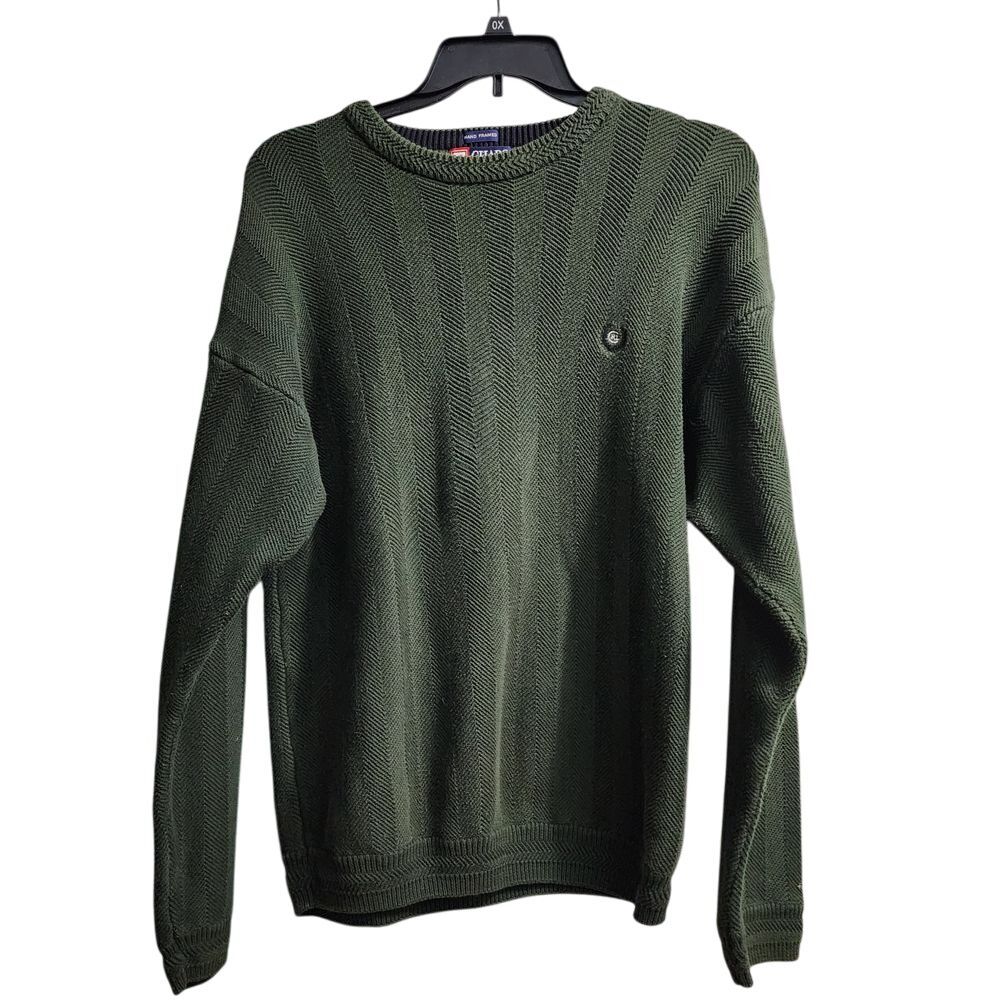 Chaps Ralph Lauren Hand Framed Cotton Sweater Herringbone Pattern Green XL/XG‎